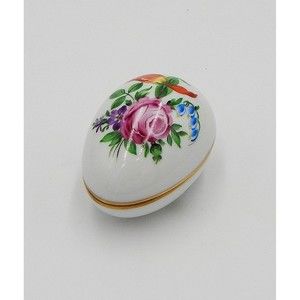 Herend Hungry Egg Shaped Trinket Box Hand-Painted Rose Bluebell 6053/BT